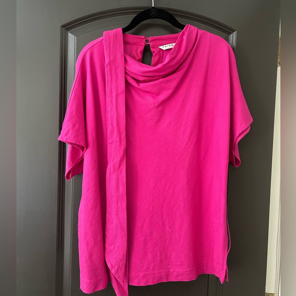 Trina Turk 2023 Cowl Neck Top in Fuschia Pink, Size L (14).